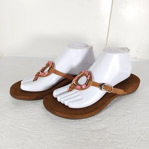Vionic Women's Vicci US8 Brown Leather Rhinestone FlipFlop Thong Sandal Shoes